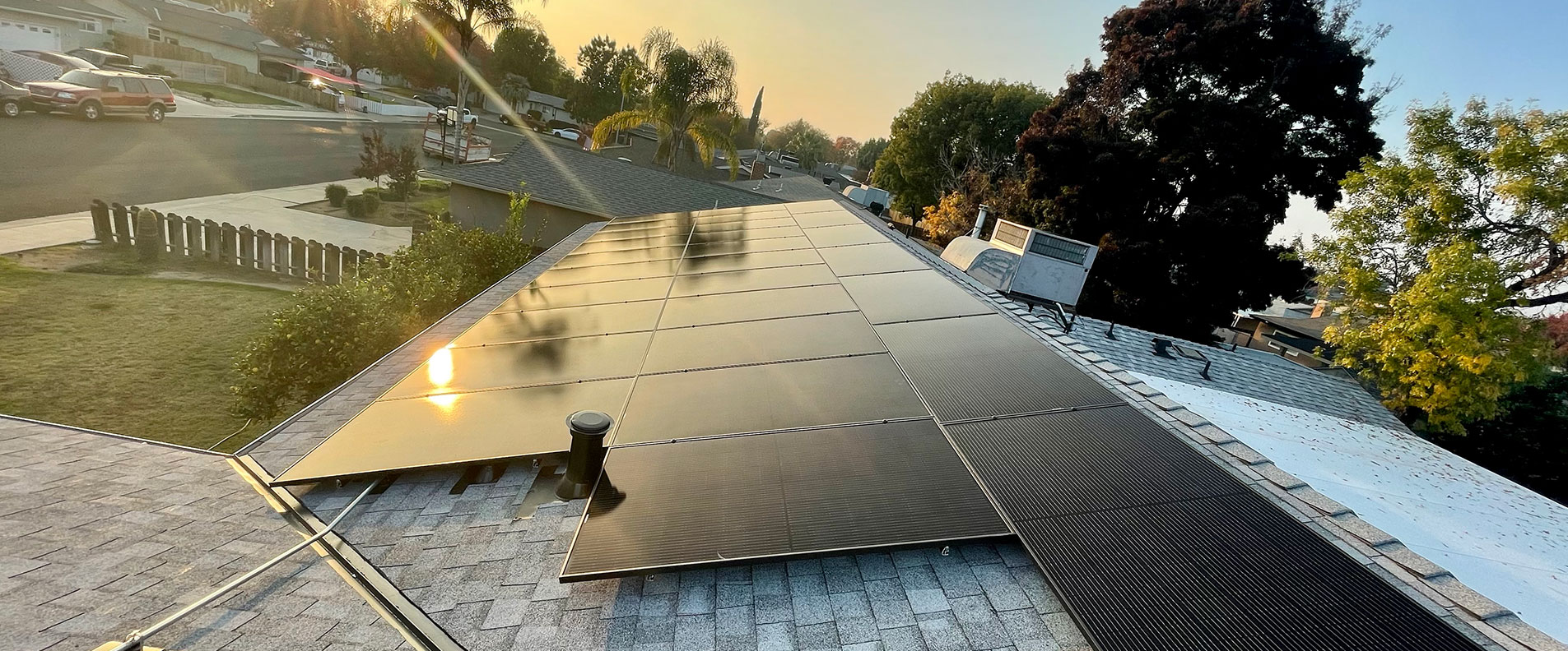 Residential solar install at dusk