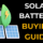 solar battery buying guide: everything you need to know. A clipart image of solar panels, a green leaf, lightning symbol, and battery appear to the left of the words.