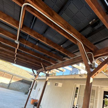 the underside of a solar patio