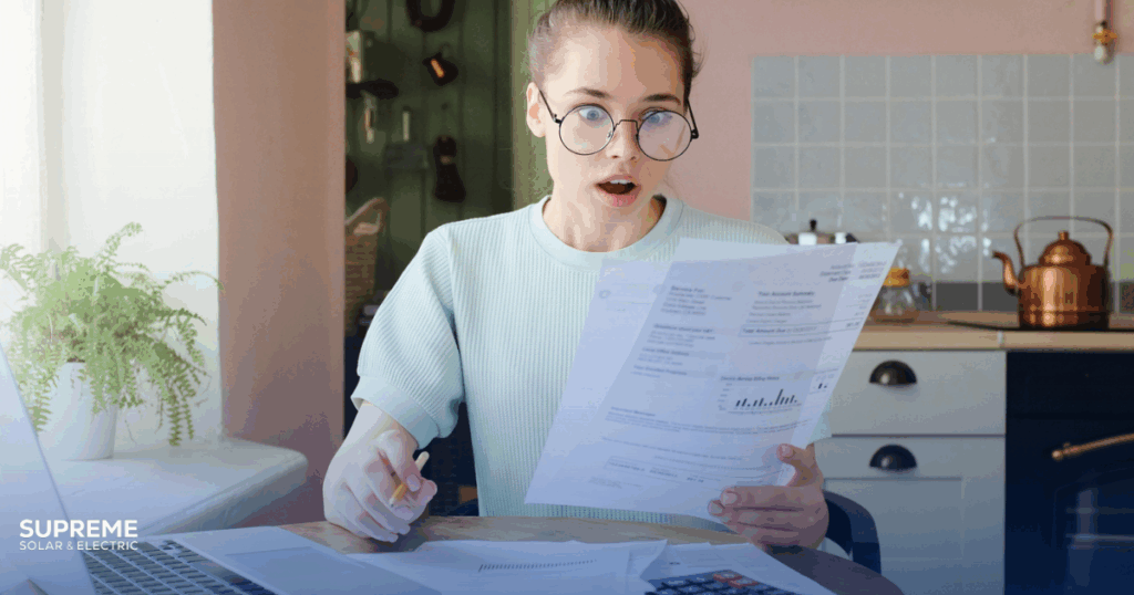 Fresno Has Highest Electric Bills in the Nation: How Solar Can Help Reduce Your Costs. Amazed woman looks at her electric bill.